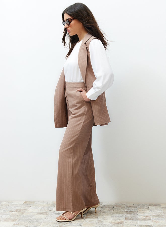 trendyol Mink Striped Fabric Vest Trousers Woven Bottom Top Set TCTSS24US00031 - Image 3