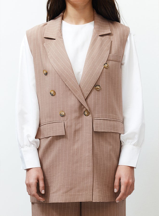 trendyol Mink Striped Fabric Vest Trousers Woven Bottom Top Set TCTSS24US00031 - Image 4