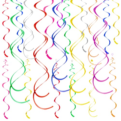 Yymobt Colorful Ceiling Swirl Foil Decorations Hanging Plastic Streamer Themed Swirl Party Decoration for Wedding Thanksgiving Day Graduation Celebration, Pack of 28 - Image 1
