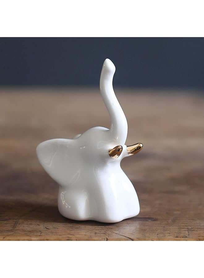 إيروريكس ديكور منزلي تماثيل الفيل زوج واحد من تماثيل الفيل الصغيرة لهجات زخرفية للأرفف وغرفة المعيشة وغرفة النوم هدية للعائلة والأصدقاء باللونين الذهبي والأبيض - Image 5