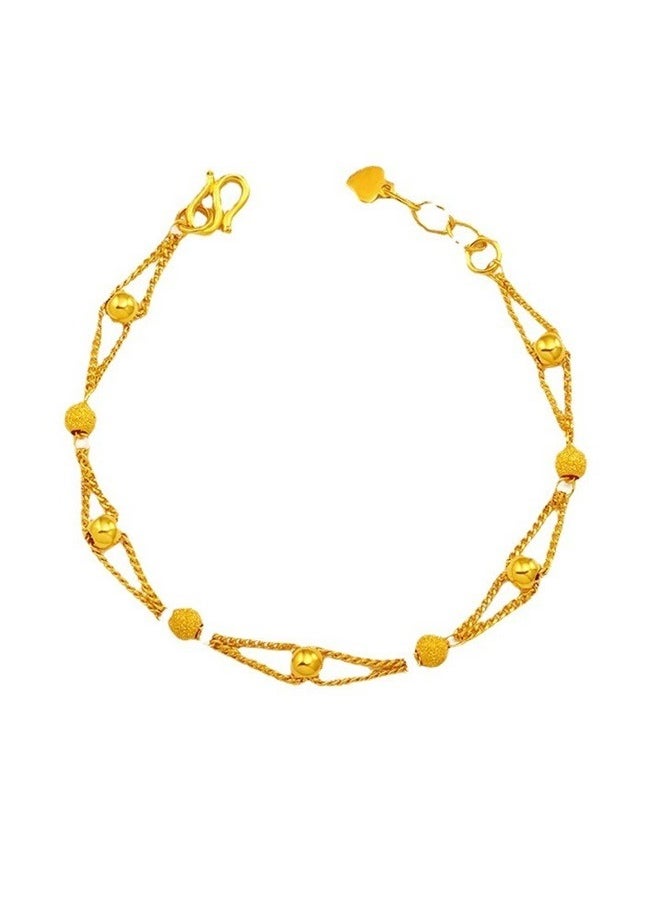 yongsheng Gold Plated Ball Beaded Bracelet，Beaded Chain Lucky Bracelet Round Beads Gold Chain Smooth Finish With Frosted Beads Exquisite Beach Bracelet Anklet Bracelets for Women Gift  - Image 1