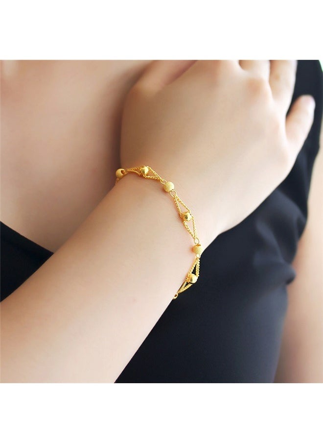yongsheng Gold Plated Ball Beaded Bracelet，Beaded Chain Lucky Bracelet Round Beads Gold Chain Smooth Finish With Frosted Beads Exquisite Beach Bracelet Anklet Bracelets for Women Gift  - Image 2