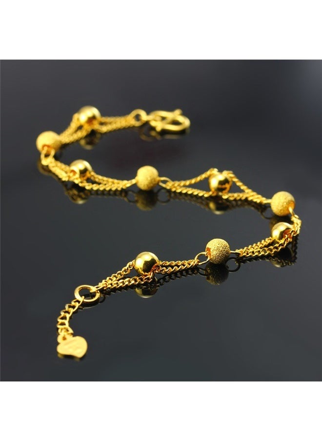 yongsheng Gold Plated Ball Beaded Bracelet，Beaded Chain Lucky Bracelet Round Beads Gold Chain Smooth Finish With Frosted Beads Exquisite Beach Bracelet Anklet Bracelets for Women Gift  - Image 3