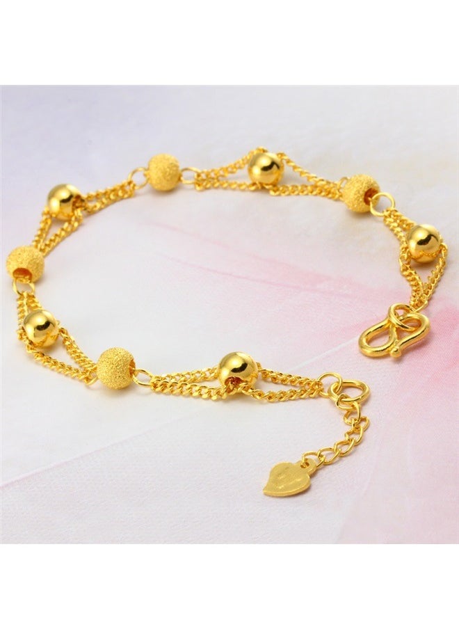yongsheng Gold Plated Ball Beaded Bracelet，Beaded Chain Lucky Bracelet Round Beads Gold Chain Smooth Finish With Frosted Beads Exquisite Beach Bracelet Anklet Bracelets for Women Gift  - Image 4