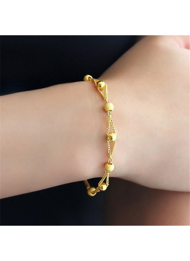 yongsheng Gold Plated Ball Beaded Bracelet，Beaded Chain Lucky Bracelet Round Beads Gold Chain Smooth Finish With Frosted Beads Exquisite Beach Bracelet Anklet Bracelets for Women Gift  - Image 5