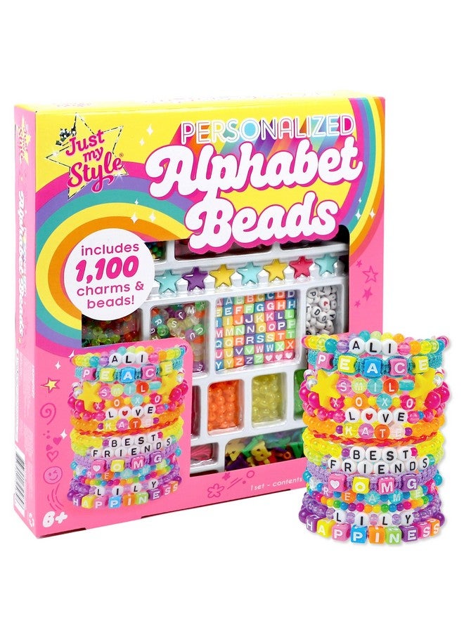 Just My Style ABC Beads by Horizon Group Usa, 1000+ Charms & Beads, Alphabet Charms, Accent Seed Star Wax Beading Cord, Satin Cord Key Ring Included, Bright, Small - Image 1