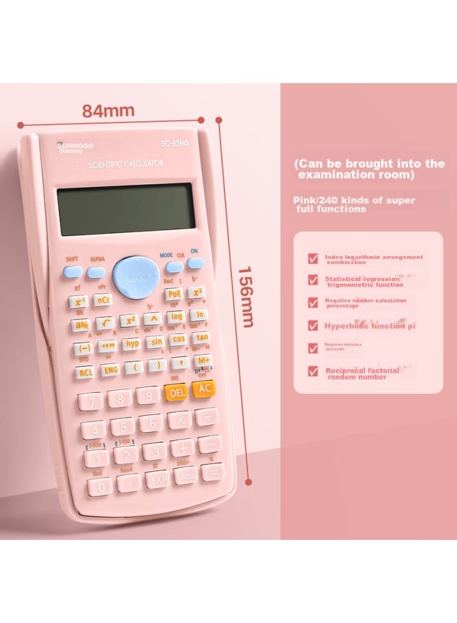 Sunwood Scientific Calculator With 240 Functions, Exam Calculator (suitable For Middle And High School Students) Ec-82ms Cherry Pink - Image 1