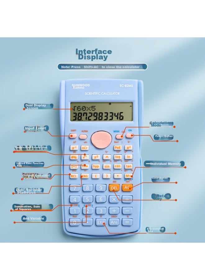 Sunwood Scientific Calculator With 240 Functions, Exam Calculator (suitable For Middle And High School Students) Ec-82ms Cherry Pink - Image 4
