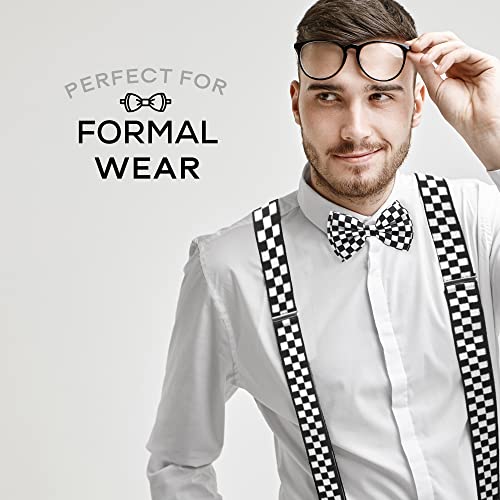 Man of Men - Men's Black & White Checkered Bowtie & Suspender Set - Image 5