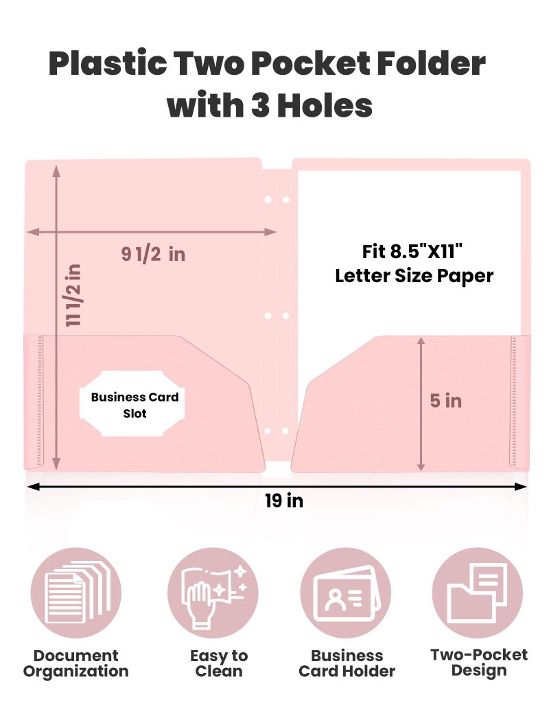 SUNEE 3 Hole Pocket Folders (6 Pack, Pastel Color), Plastic Pocket Folders for 3 Ring Binder, 3-Hole Punched Folder with Pockets, for Kids, Students, Teachers, Office Staff - Image 2