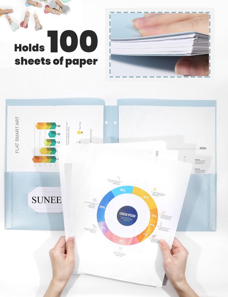 SUNEE 3 Hole Pocket Folders (6 Pack, Pastel Color), Plastic Pocket Folders for 3 Ring Binder, 3-Hole Punched Folder with Pockets, for Kids, Students, Teachers, Office Staff - Image 5