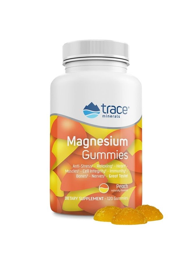 Trace Minerals Magnesium Stress Relief Gummies (120 Ct) Low Sugar | Magnesium Citrate | Natural Calming Sleep Aid, Muscle Relaxer, Mood & Digestive Support | for Kids & Adults | Peach - Image 1