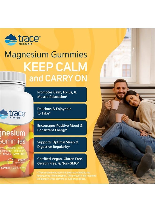 Trace Minerals Magnesium Stress Relief Gummies (120 Ct) Low Sugar | Magnesium Citrate | Natural Calming Sleep Aid, Muscle Relaxer, Mood & Digestive Support | for Kids & Adults | Peach - Image 2