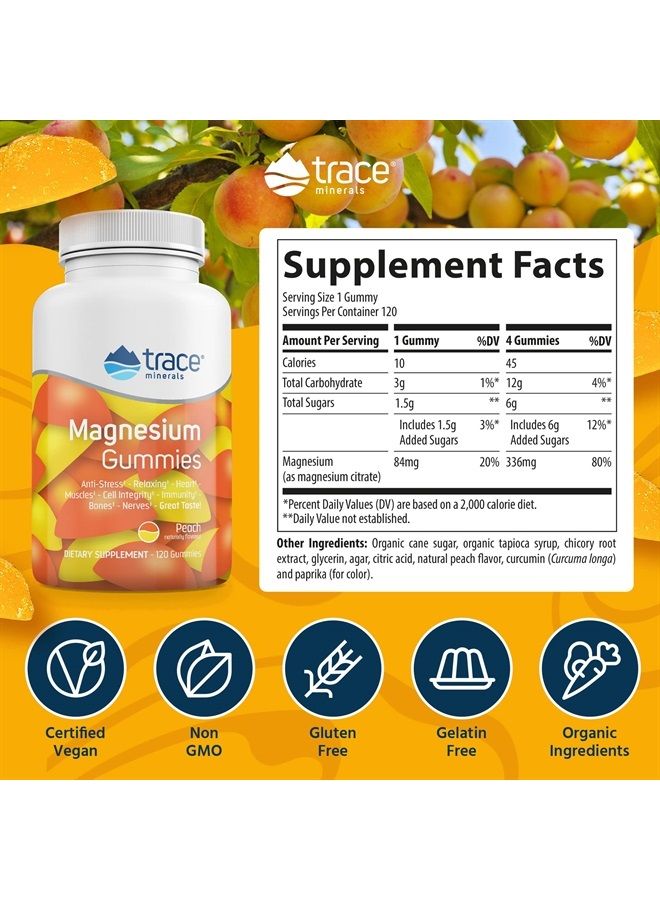 Trace Minerals Magnesium Stress Relief Gummies (120 Ct) Low Sugar | Magnesium Citrate | Natural Calming Sleep Aid, Muscle Relaxer, Mood & Digestive Support | for Kids & Adults | Peach - Image 3