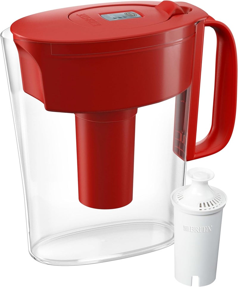 BRITA غلاية فلتر المياه للمياه الصنبور والشرب مع 1 فلتر قياسي، تدوم 2 شهر، سعة 6 أكواب، خالية من BPA، حمراء - Image 1