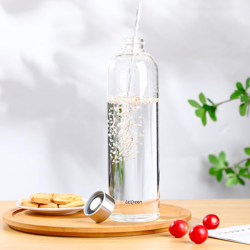 LETREEN Glass Water Bottle 32 oz, Borosilicate Glass Water Bottle with Neoprene Sleeve, BPA-Free Leak Proof Reusable for Hot Cold Drinks, Work, Gym, Home, Sport, Dark Gray - Image 5