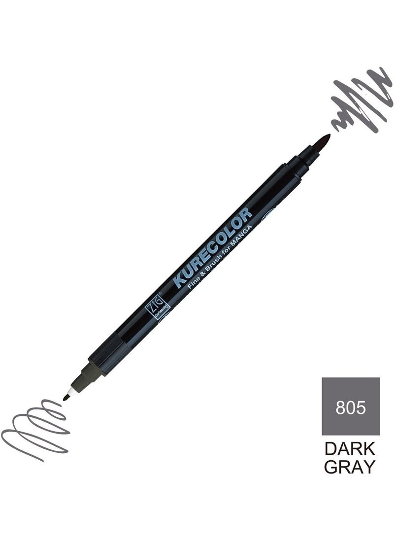Zig Kurecolor Mangaka Fine&brush Double-Sided Pen CNKC-2200 No 805 Dark Gray  - Image 5