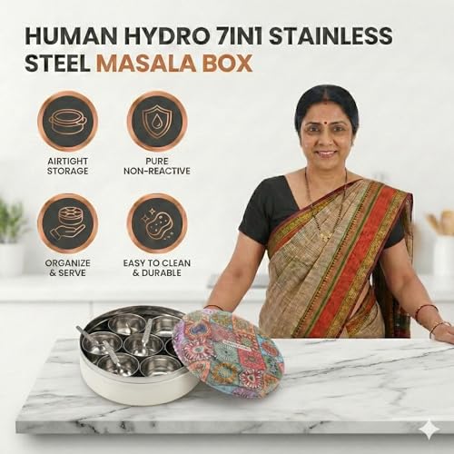 Human Hydro Deliq Series Premium Diamond Cut Traditional Masala container 20 cm | Spice box | 7 Diamond Cut Containers - Image 5