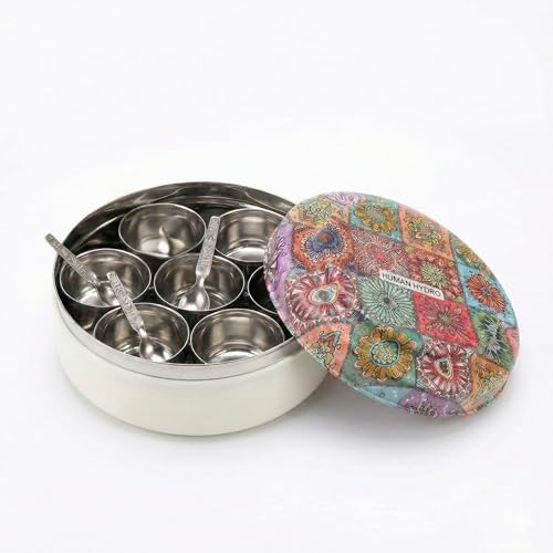 Human Hydro Deliq Series Premium Diamond Cut Traditional Masala container 20 cm | Spice box | 7 Diamond Cut Containers - Image 1