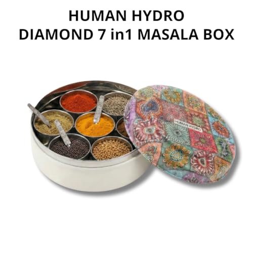 Human Hydro Deliq Series Premium Diamond Cut Traditional Masala container 20 cm | Spice box | 7 Diamond Cut Containers - Image 2