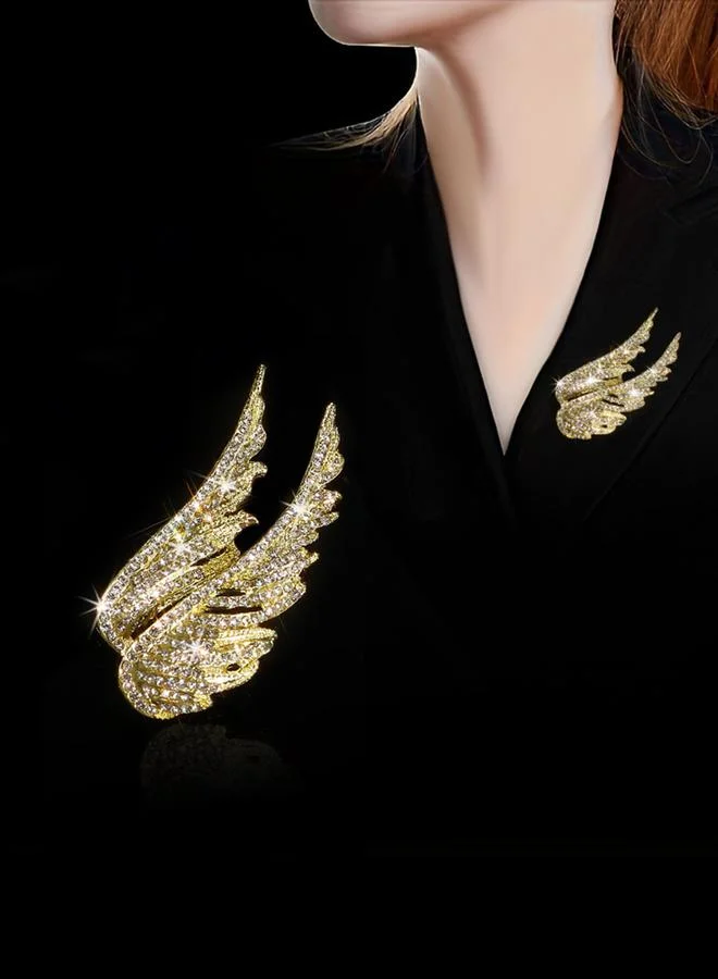 تايك تو بروش بتصميم جناح ملاك مرصع للنساء - ذهبي