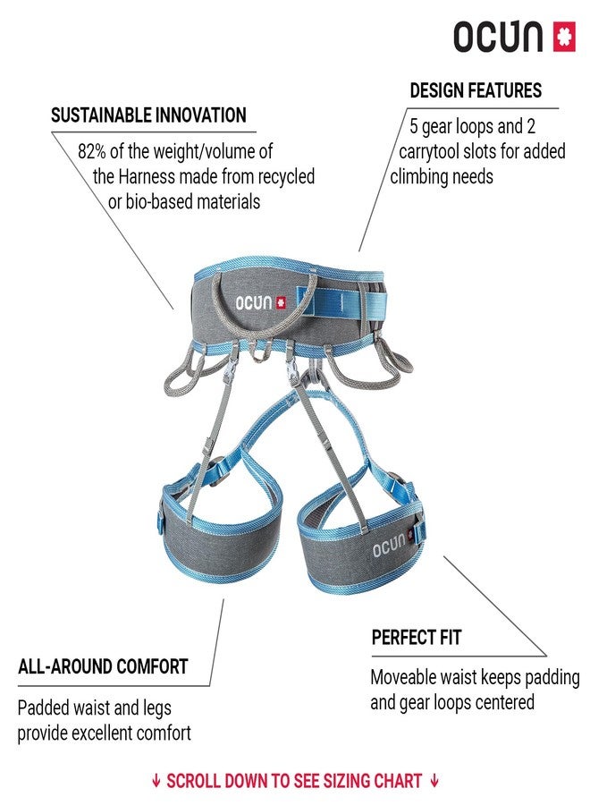 Ocun Twist Tech Eco Climbing Sport Harness, Lightweight Three Buckle Harness for Trad, Alpine & Rock Climbing, Grey/Blue, XS-M - Image 2