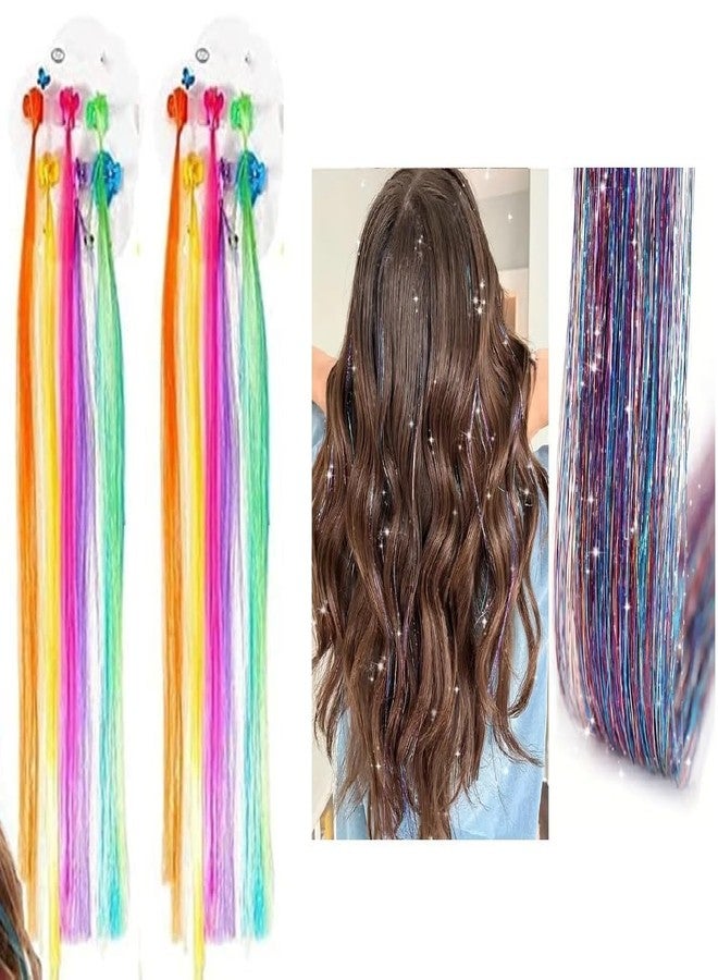 Caltero Hair Strips for Girls | Fake Hair Extensions for Kids | Hair Accessories for Girls Hair Clips for Kids Baby Hair Accessories Artificial Hair Random. (Hair Extension & Glitter Hair Extension)-2024-multicolor - Image 1