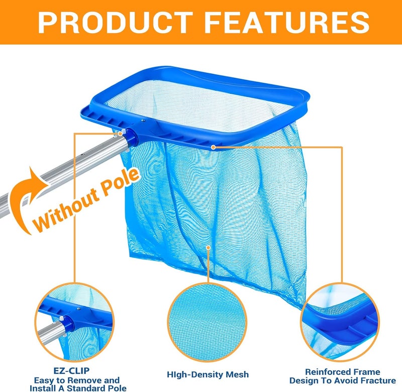 Loiyadn Pool Skimmer - Pool Skimmer Net Without Pole, Swimming Pool Reinforced Frame Deep Pool Net, Larger Capacity Pool Nets for Cleaning, Durable Deep Rake Net Easy Scoop Edge,Debris Pickup Removal - Image 2