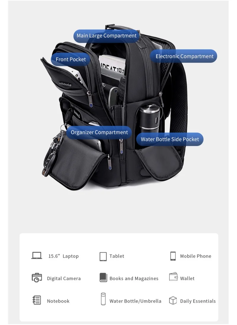 ARCTIC HUNTER Large Business Travel Laptop Backpack Wear Resistant Durable Trip Bag with Independent Laptop and Tablet Computer Compartment B00492 Grey