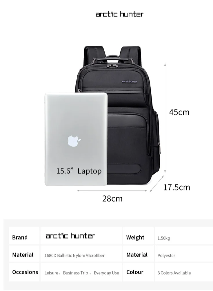 ARCTIC HUNTER Large Business Travel Laptop Backpack Wear Resistant Durable Trip Bag with Independent Laptop and Tablet Computer Compartment B00492 Grey