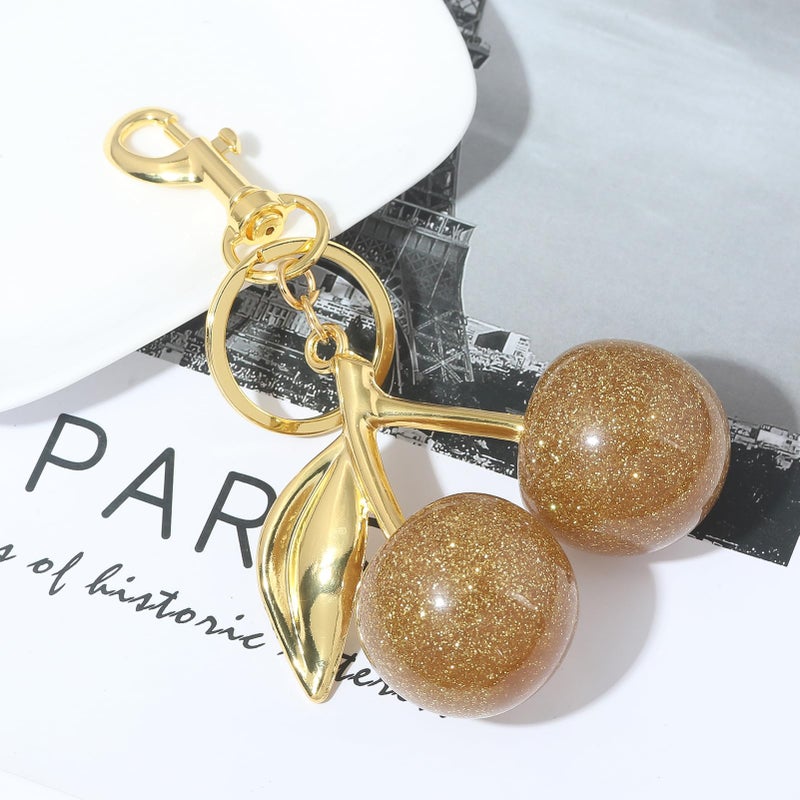 SORGERLY Gold Cherry Bag Charm Keychain - Cute Purse Tote Handbag Backpack Fruit Key Chain Accessories - Designer Gift for Women (Gold) - Image 5