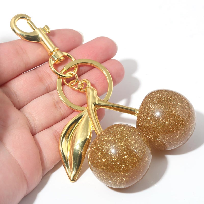 SORGERLY Gold Cherry Bag Charm Keychain - Cute Purse Tote Handbag Backpack Fruit Key Chain Accessories - Designer Gift for Women (Gold) - Image 3
