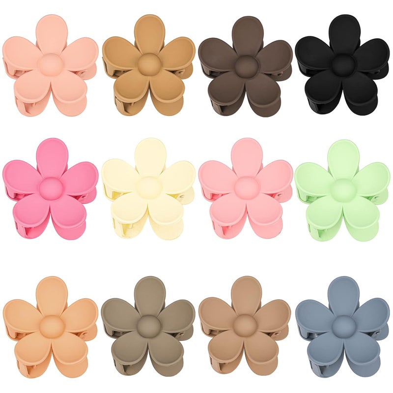 Messen 12 Pieces Flower Claw Clips for Women Girls  Large Strong Hold Jaw Clips in 12 Matte Colors for Thick and Thin Hair