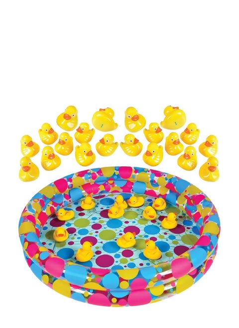 Gamie Duck Pond Matching Game for Kids Includes 20 Plastic Ducks with Numbers and 3’ x 6” Inflatable Pool - Fun Memory Game - Water Outdoor Game for Children, Preschoolers, Birthday Party