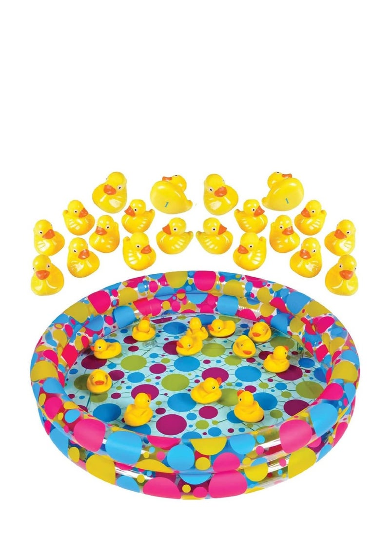 Gamie Duck Pond Matching Game for Kids Includes 20 Plastic Ducks with Numbers and 3’ x 6” Inflatable Pool - Fun Memory Game - Water Outdoor Game for Children, Preschoolers, Birthday Party