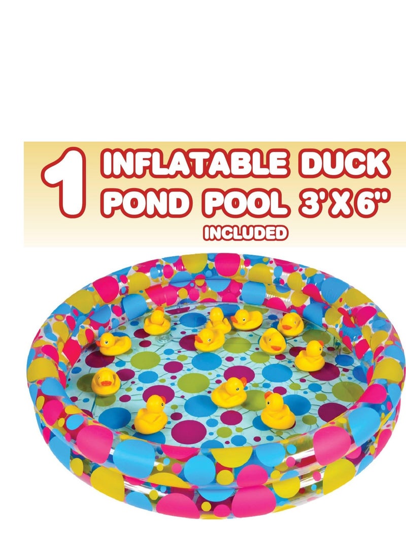 Gamie Duck Pond Matching Game for Kids Includes 20 Plastic Ducks with Numbers and 3’ x 6” Inflatable Pool - Fun Memory Game - Water Outdoor Game for Children, Preschoolers, Birthday Party