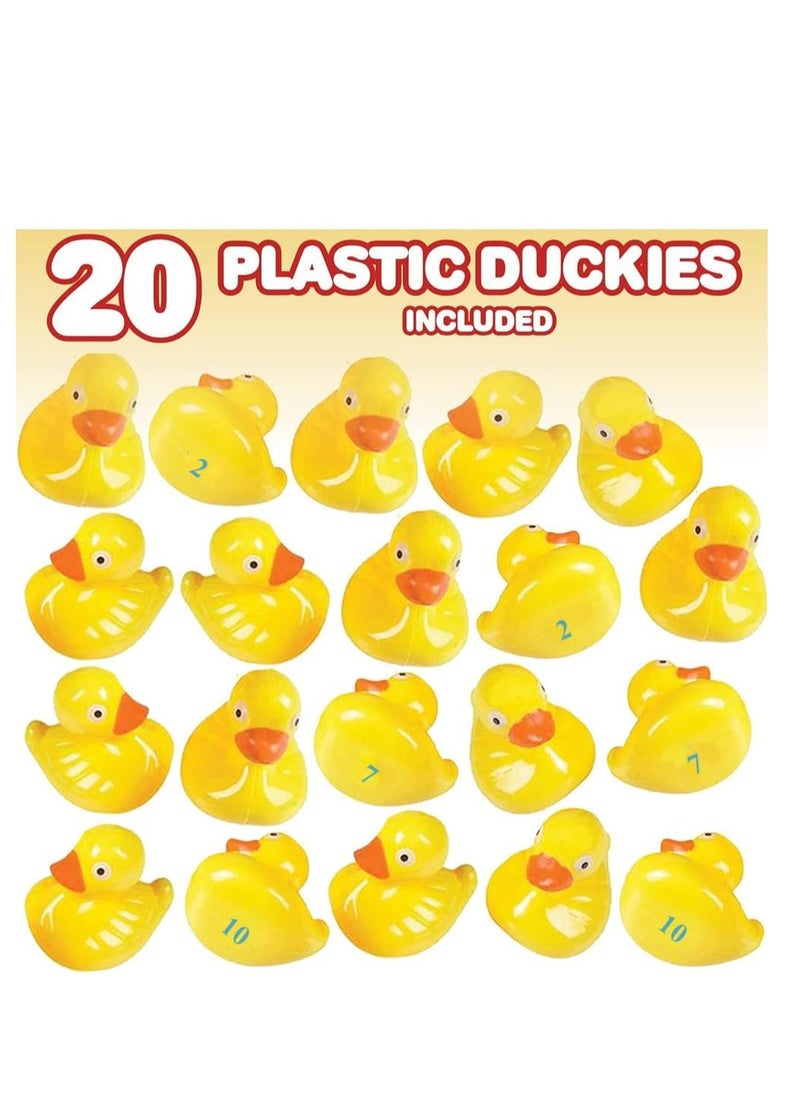 Gamie Duck Pond Matching Game for Kids Includes 20 Plastic Ducks with Numbers and 3’ x 6” Inflatable Pool - Fun Memory Game - Water Outdoor Game for Children, Preschoolers, Birthday Party