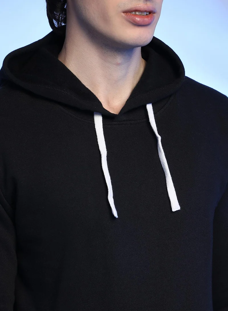 كامبوس سوترا Men's Black Pullover Hoodie With Contrast Drawstring