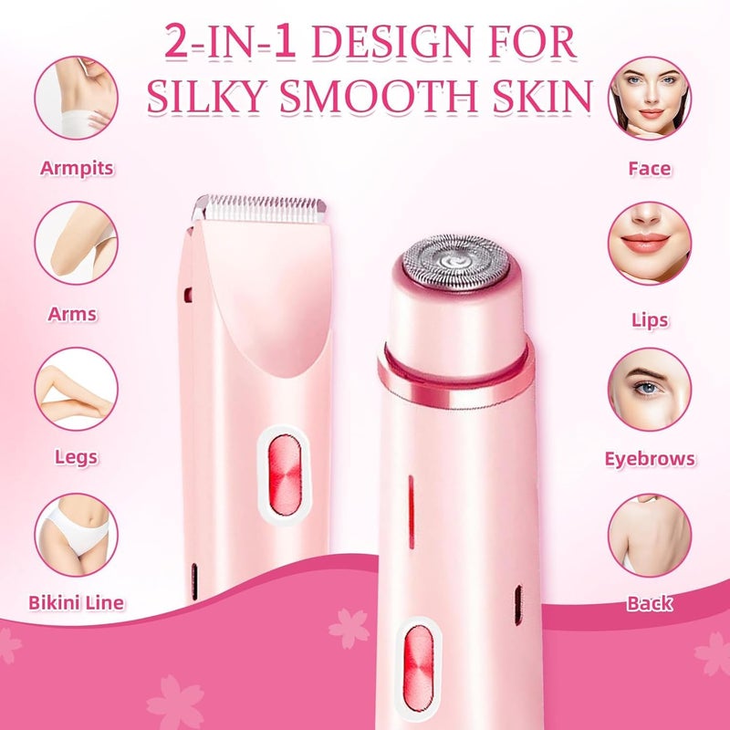 CRAZYABBS 2-in-1 Electric Bikini Trimmer for Women - Dual Head Electric Razor,Waterproof Painless Bikini Shaver, Pubic Hair Trimmer for Private Area & Body Hair, Pink - Image 3
