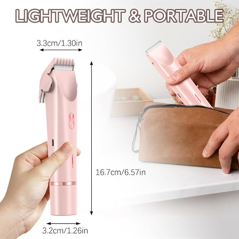 CRAZYABBS 2-in-1 Electric Bikini Trimmer for Women - Dual Head Electric Razor,Waterproof Painless Bikini Shaver, Pubic Hair Trimmer for Private Area & Body Hair, Pink - Image 2
