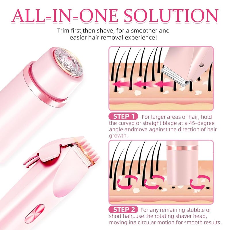 CRAZYABBS 2-in-1 Electric Bikini Trimmer for Women - Dual Head Electric Razor,Waterproof Painless Bikini Shaver, Pubic Hair Trimmer for Private Area & Body Hair, Pink - Image 5