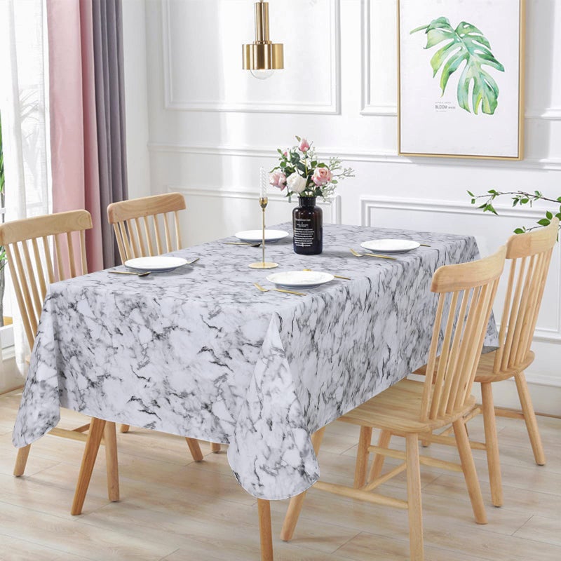 Vonabem Vonabem 100 Waterproof Rectangle PVC Tablecloth Vinyl Table Cloth Cover with Flannel Backing Oil Spill Proof Wipeable Table Cloths for Indoor Outdoor White Marble60X84IN 