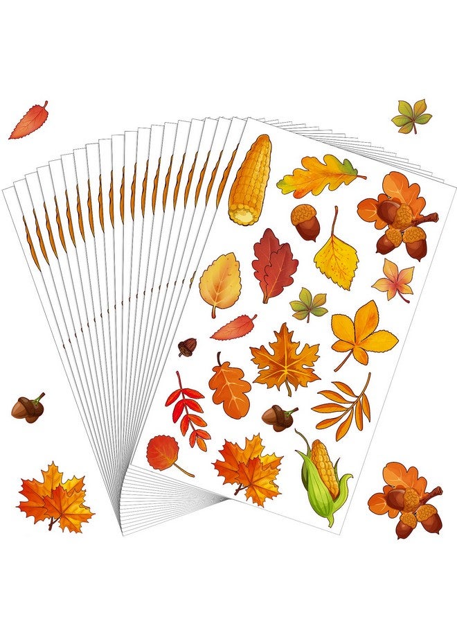 Marspark 480 Pcs Thanksgiving Fall Autumn Leaves Stickers For Kids Multi Color Stickers Maple Leaves Stickers Corn Stickers Acorn Stickers For Fall Thanksgiving Theme Party Classroom Ornaments (Modern Style)  - Image 1