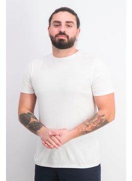 Men Crew Neck Short Sleeves Plain T-shirt, White