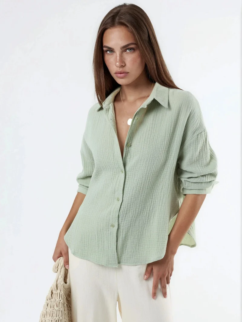 Busem BUSEM Textured Woven Cotton Button-Up Shirt