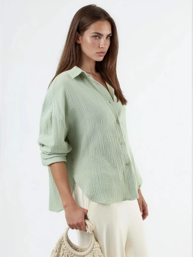 بوسيم BUSEM Textured Woven Cotton Button-Up Shirt