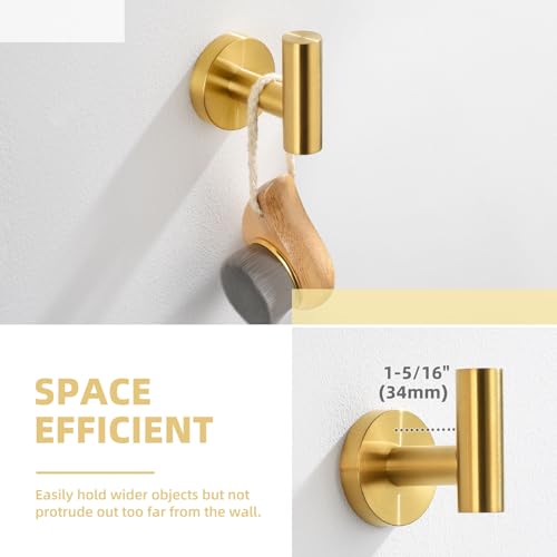 Angle Simple Bathroom Towel Hook, SUS304 Stainless Steel Bath Towel Holder, Robe Hook for Wall, Brushed Gold - Image 5