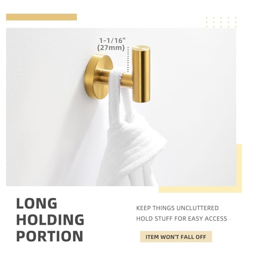 Angle Simple Bathroom Towel Hook, SUS304 Stainless Steel Bath Towel Holder, Robe Hook for Wall, Brushed Gold - Image 4