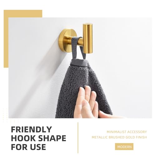 Angle Simple Bathroom Towel Hook, SUS304 Stainless Steel Bath Towel Holder, Robe Hook for Wall, Brushed Gold - Image 3