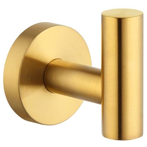 Angle Simple Bathroom Towel Hook, SUS304 Stainless Steel Bath Towel Holder, Robe Hook for Wall, Brushed Gold - Image 1